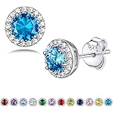 Bestyle Sparkling 925 Sterling Silver Birthstone Stud Earrings for Women, Heart/Round/Teardrop/Square Solitaire Diamond Studs Earrings, Great Birthday/Christmas Gifts