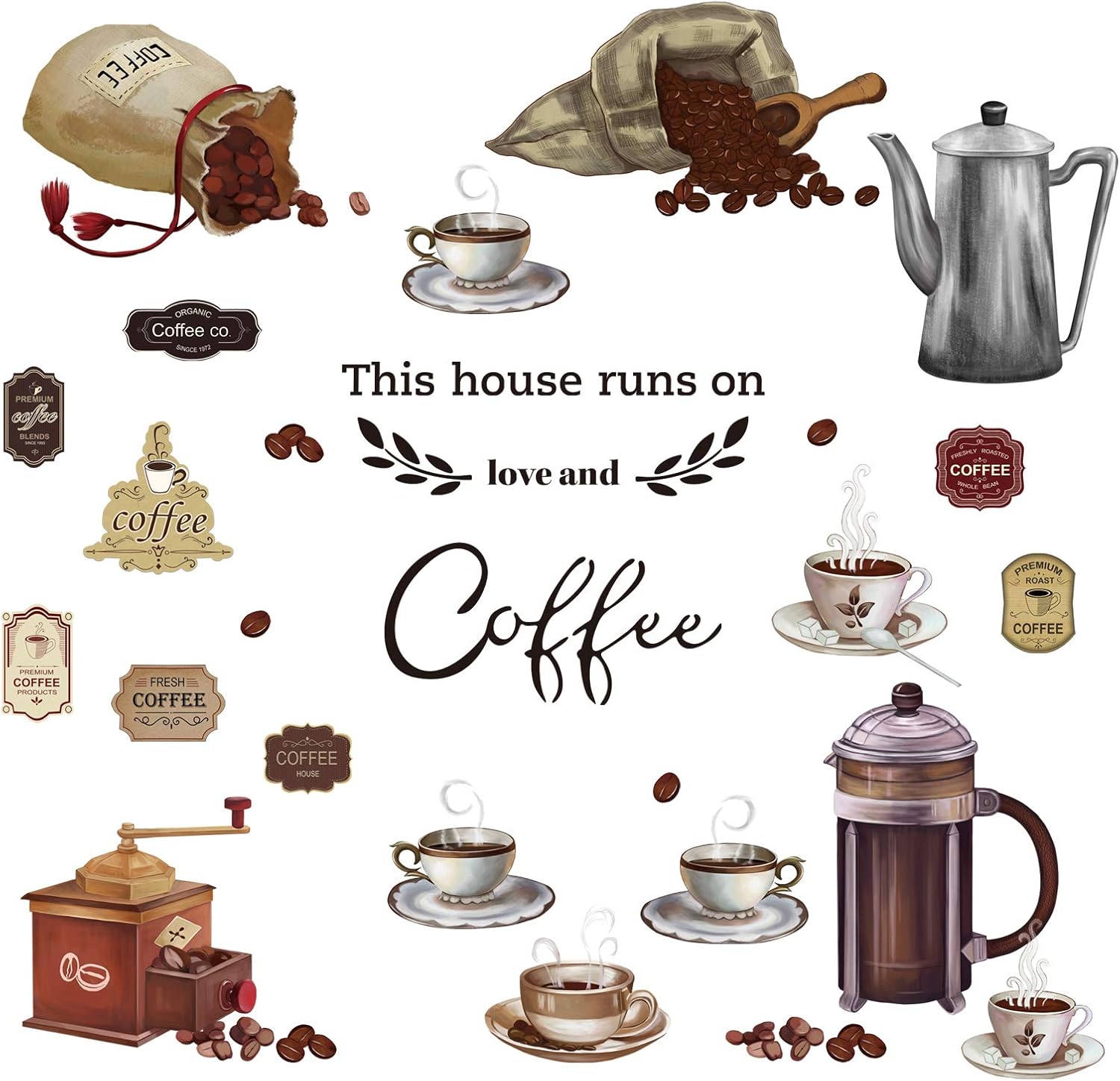 Autocollant Vinyle Déco Cuisine « Thé Café Sucre » – Noir, Fabriqué UK
