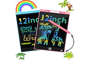 DIRRELO LCD Writing Tablet for Kids, 2Pck Drawing Tablets Toddler Toys Doodle Board 12 inch Writing Pad Drawing Tablet, Boys Girls Gift Trip Travel Essentials Learning Games 3-5 6-8 9-12 Year Old, Blue+Pink