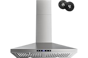 FIREGAS Range Hood 30 inch, Wall Mount Kitchen Hood in Stainless Steel With Ducted/Ductless Convertible, Stove Vent Hood with Permanent Filters, 3 Speed Exhaust Fan, LED Lights, Touch Control