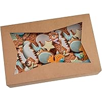 Brown Pastry Bakery Box 12x8x3inch,Large Donuts,Muffins,Cookies Boxes with PVC Window - Auto-Pop up Paper Box Nature Cardboar