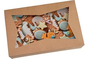 Brown Pastry Bakery Box 12x8x3inch,Large Donuts,Muffins,Cookies Boxes with PVC Window - Auto-Pop up Paper Box Nature Cardboar