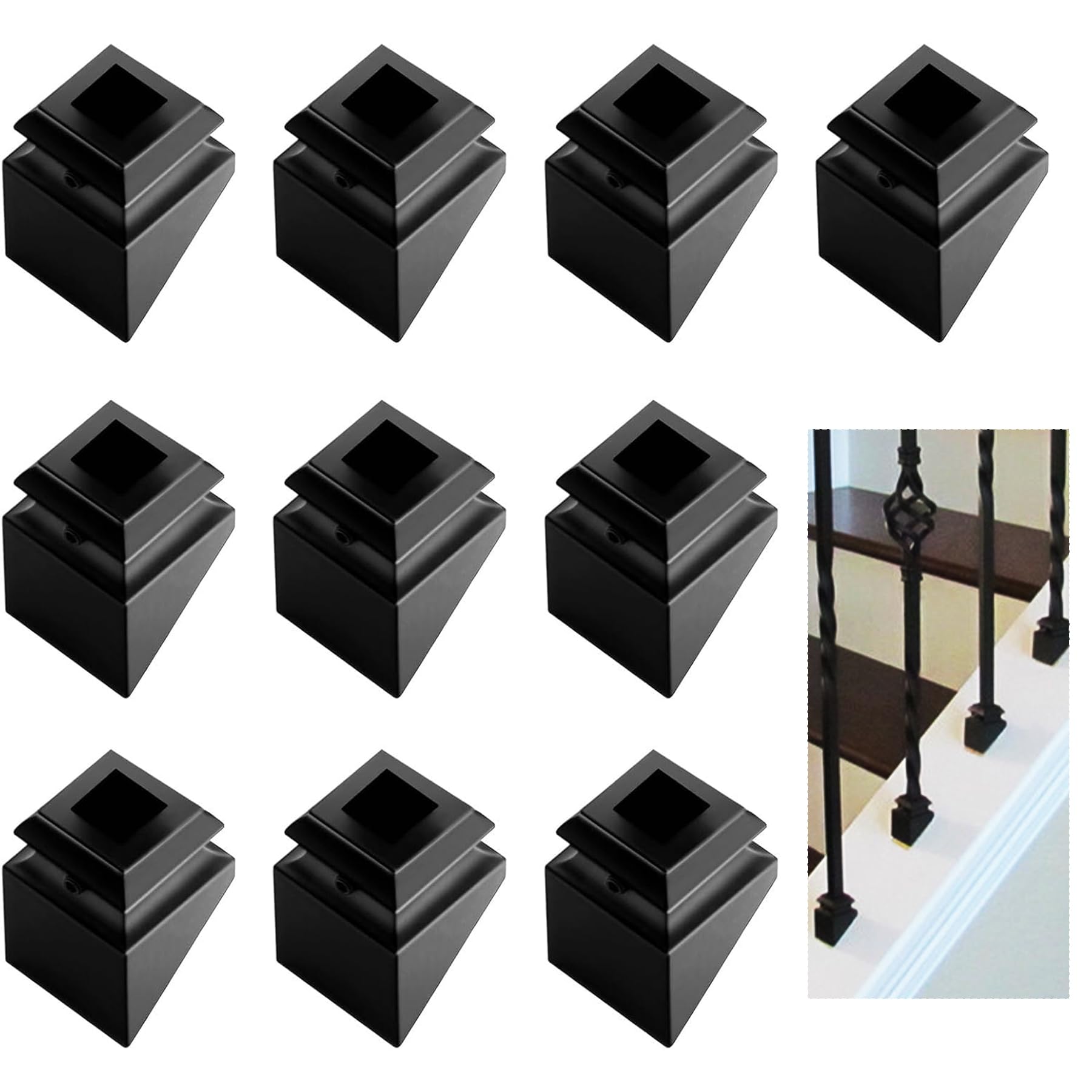 Photo 1 of Sidasu Baluster Angle Shoes Black Baluster Shoes Slant Wrought Iron Baluster Shoes Iron Baluster Shoes Cover for Use with 1/2" Square Balusters Set of 10 (Only for The 40 Degree Stair),No Connectors