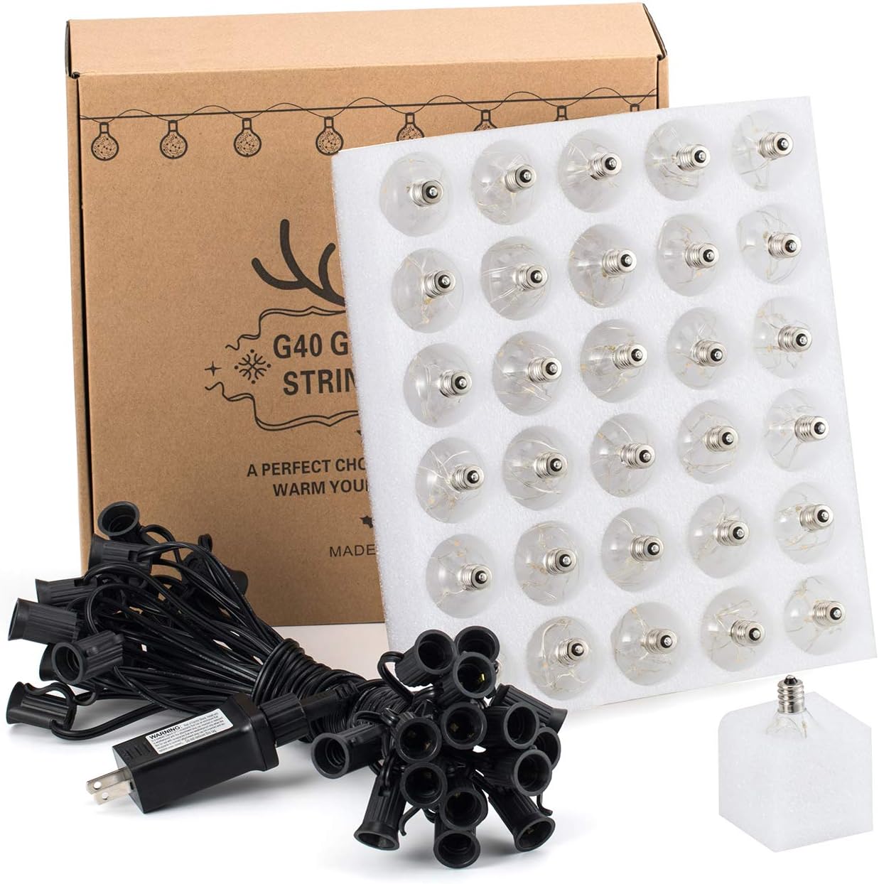 LED Outdoor String Lights - Novtech 38.5FT 30Bulbs G40 Globe String Lights - Waterproof Patio String Lights Outdoor Decorative String Lights for Backyard Bistro Porch Garden Cafe Party - UL Standard - - 