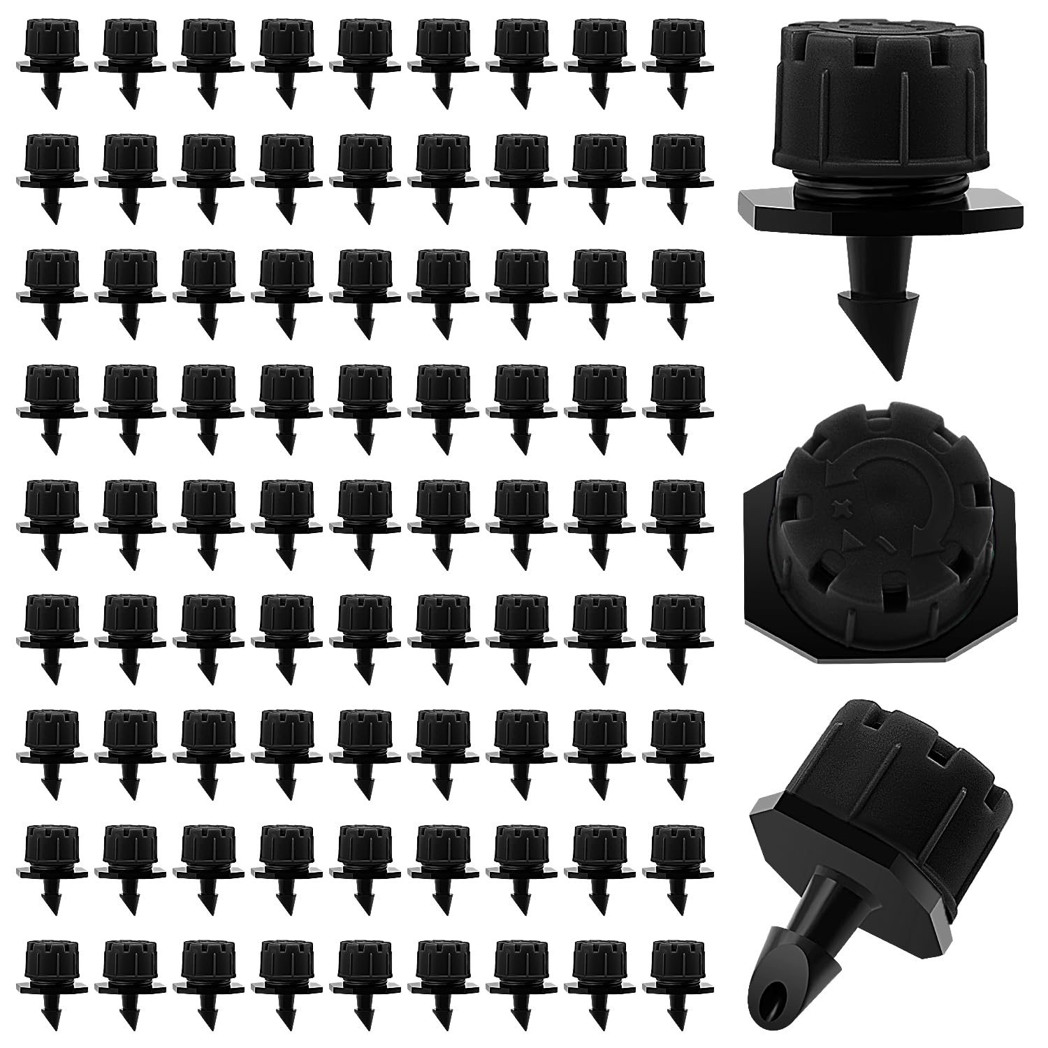 VooGenzek 90 PCS 1/4 Inch Adjustable Irrigation Dripper Sprinklers, Micro 8-Hole Emitter Drippers for Irrigation System, Anti-clogging Watering Sprinklers for Garden, Lawn, Greenhouse, Black