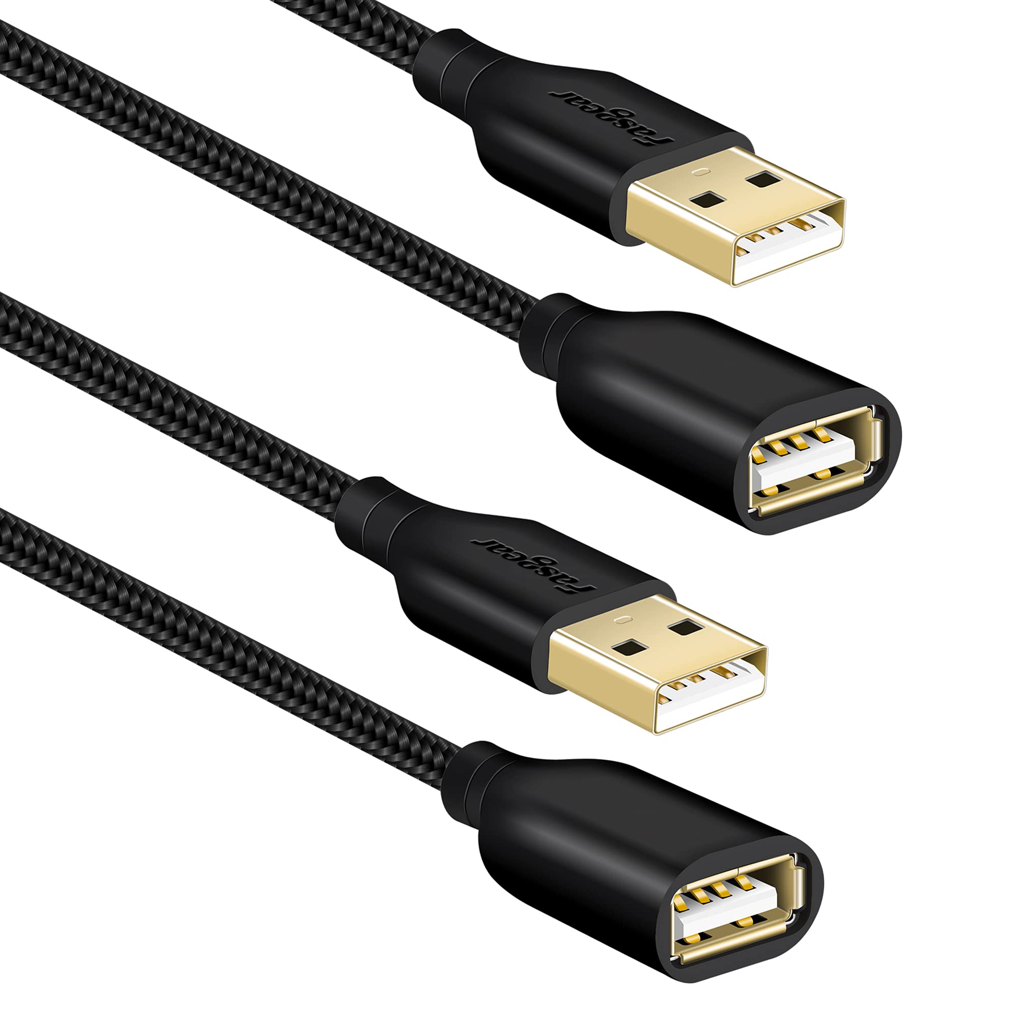 Fasgear USB 2.0 Extension Cable: a Male to a Female USB Extension Lead for Charging and Syncing - USB Extender for Printers |Cameras|Mouse|Keyboards & Computer Accessories(10ft, 2 Pack Black)