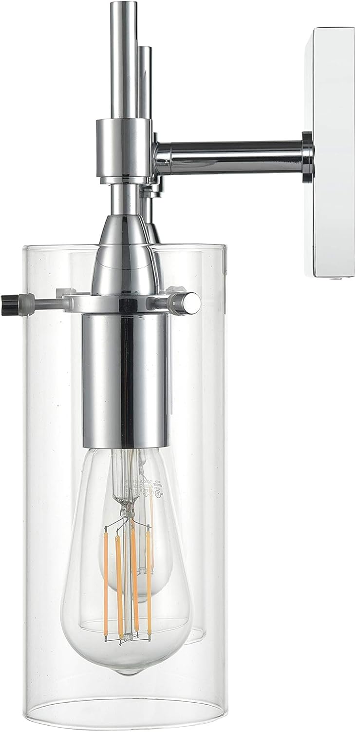 Effimero Chrome Bathroom Vanity 2 Light Fixture - Modern Over Mirror Lighting with Clear Glass Shades - - 