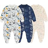 MAMIMAKA Newborn Baby 2-way Zipper Romper Cotton One-piece Jumsuit 3-pack, 0-24 Months