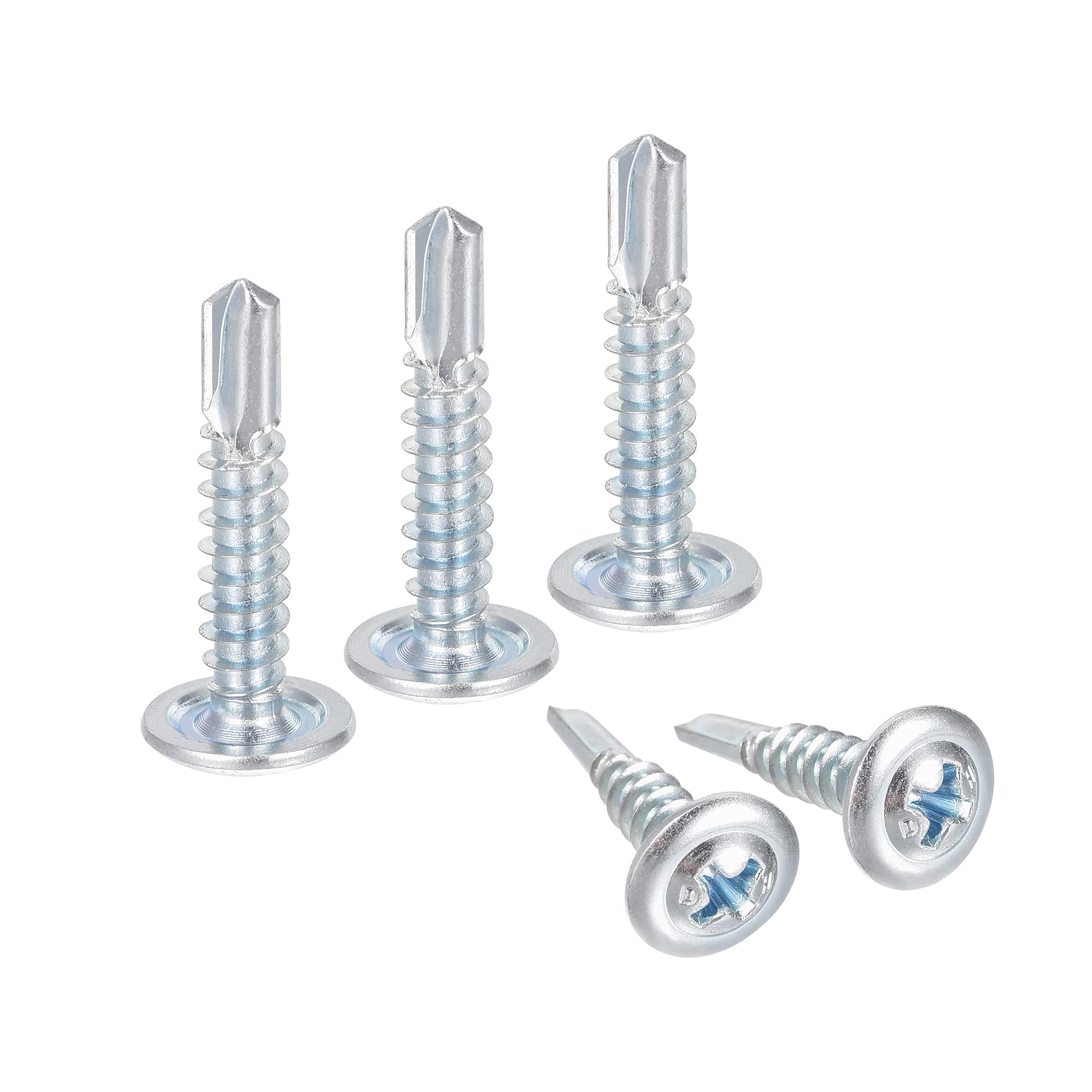 sourcing map Phillips Head Self Tapping Screws, #10 x 1" Carbon Steel Self Drilling Sheet Metal Screw Silver Tone 100pcs