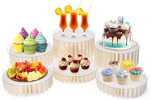 AHUAWA 6Pcs Buffet Risers, Foldable Food Risers for Buffet Table, 12" Reusable Cardboard Display Risers Cylinder Stands with Acrylic Plates for Party, Wedding, Catering & Birthday Decor