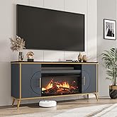 Fluted Fireplace TV Stand Up to 80" TVs, Modern Entertainment Center with 30" Electric Fireplace, Luxury Media Console with A