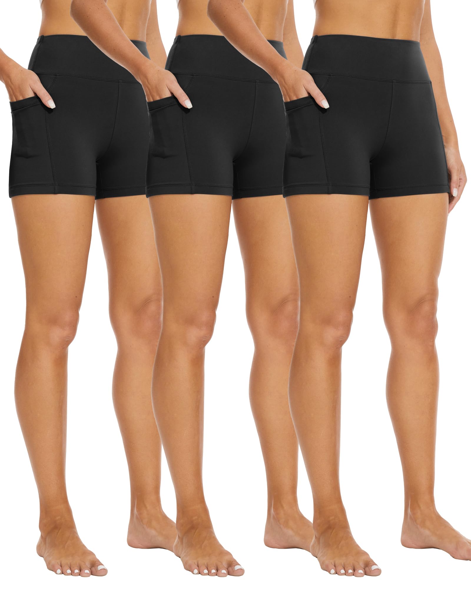 Photo 1 of 3 Pack Biker Shorts with Pockets for Women – 8"/5" High Waisted Tummy Control Workout Spandex Shorts for Gym Yoga XXL
