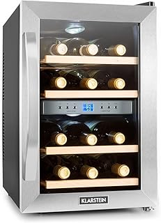 Klarstein Reserva - Weinkühlschrank, Getränkekühlschrank, Kühlschrank, 34 Liter, 2 programmierbare Kühlzonen, 12 Weinflaschen, 7-18 °C, Innentemperaturanzeige, schwarz-silber