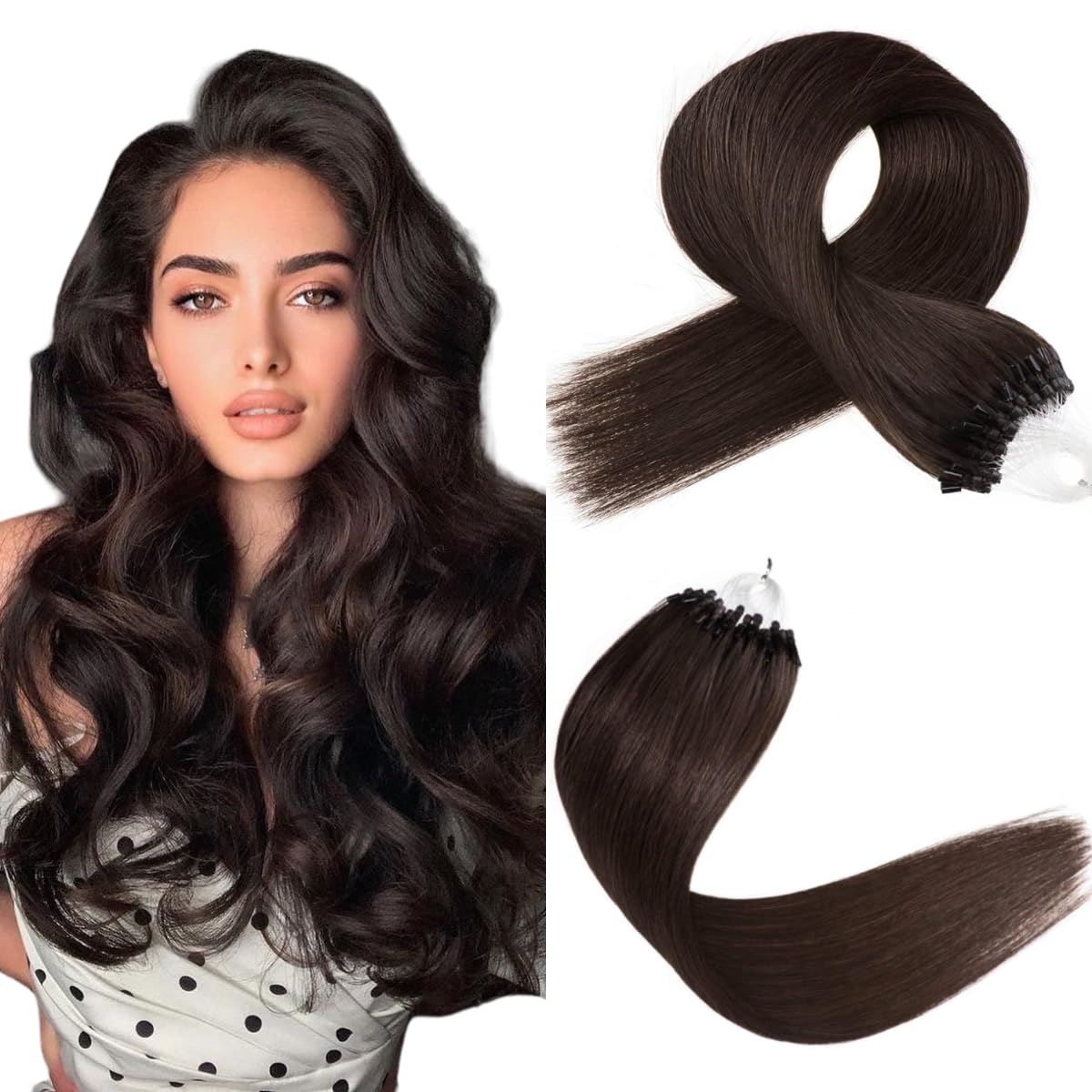 0.5g Micro Loop Hair 0.5g/s 100s Straight Human Hair Extensions Easy Loop Brazilian Remy Hair Micro Ring Hair Extensions(14 inch, #2 Dark Brown)