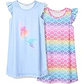 Perfashion 2-Pack Nightgown for Girls Flutter Sleeve Mermaid Pajamas Cotton Sleepwear Dressing gowns