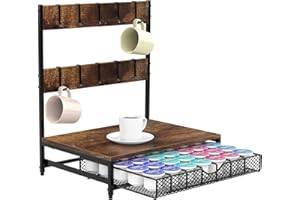 NANANARDOSO K Cup Holder Drawer, Coffee Pod Holder with Mug Hooks,36 Capacity Pods Storage Organizer Cups Capsule with Slidin