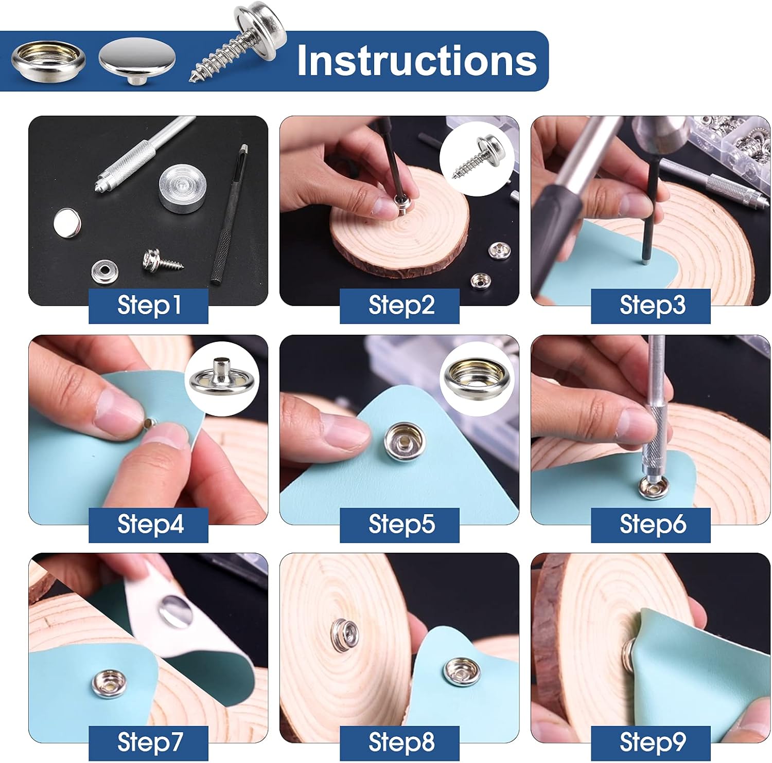 323 Piece Canvas Snap Kit, Meifuly Marine Grade Stainless Steel (Caps, Sockets, Screws, Fabric Base Components) for DIY Cover, Canvas Snap Kit with Material Hole Punch and Setting Tools