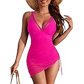 Blooming Jelly Women's One Piece Swimsuit Tummy Control Swim Dress Modest Bathing Suit Mesh Sarong Wraps Swim Suits
