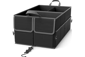 EPAuto Car Trunk Organizer 56L Foldable 3 Compartment with Securing Straps, Buckles and 10 Pockets, Black