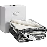 Navaris Heated Throw Blanket - 50x60 in - Comfort with 10 Heat Modes, Plug in Electric Heater Overblanket - Overheat Protection Machine Washable Faux Fur Top Cover Blanket - Grey White