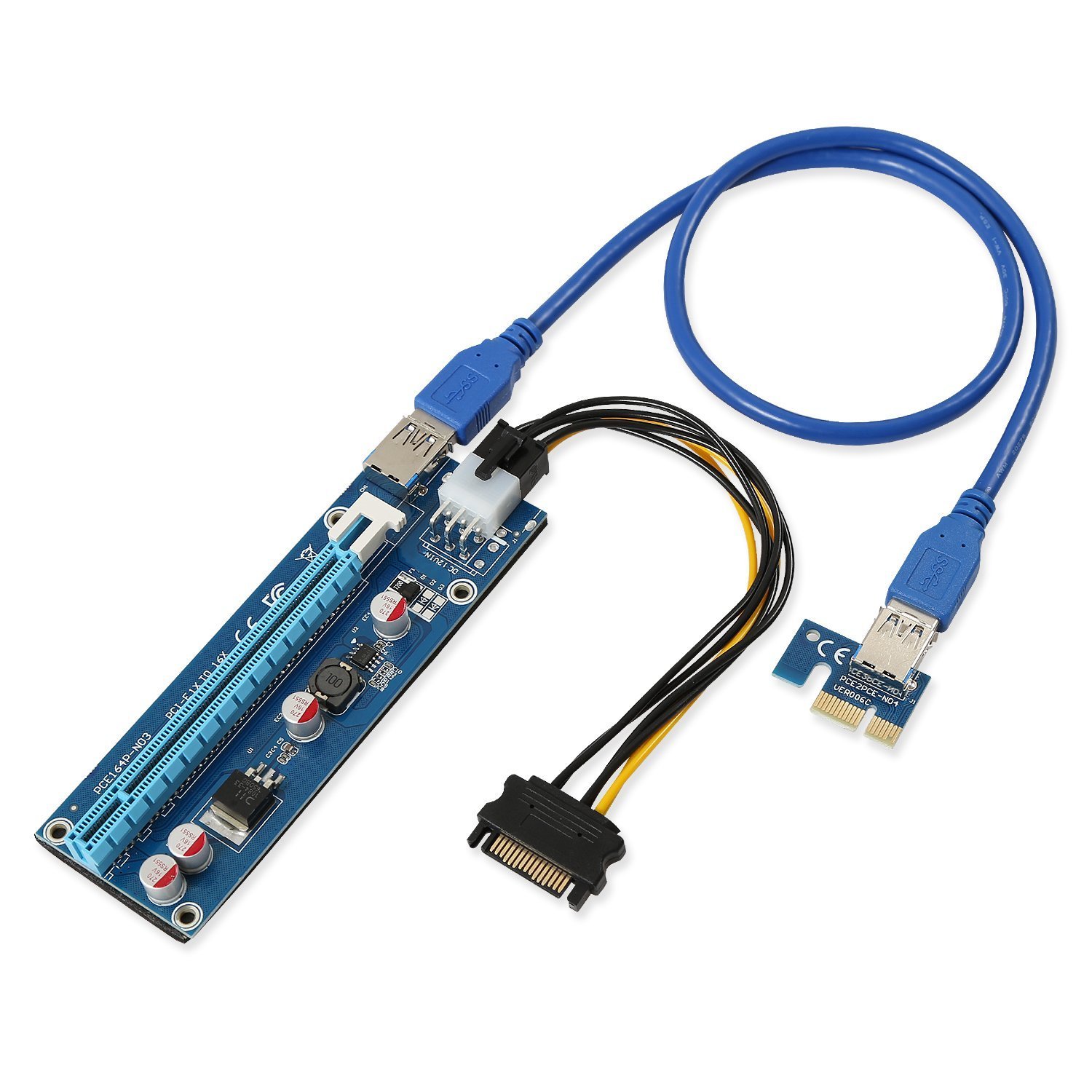 AAA PRODUCTS High Grade - PCI-E Express 1x to 16x Extender Riser Card + SATA 6Pin Power Cable + 60cm USB 3.0 Extension Cable