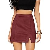 Umenlele Women's Basic Split Hem High Waist Suede Mini Pencil Bodycon Skirt