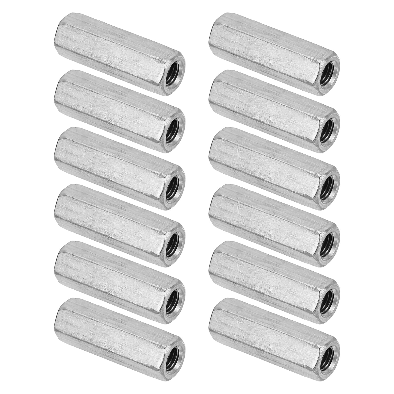PATIKIL M8 x 1.25-Pitch 304 Stainless Steel Hex Coupling Nuts, 12Pcs 45mm/ 1.8" Length Coarse Fully Threaded Rod Coupling Nut Studding Connector Fasteners, Silver Tone