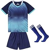 LUCKYLUAN Kids Soccer Jersey Set with Socks for Boys Girls Uniform Athletic Jersey Sportswear Kit