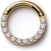 BodyBonita G23 Titanium 0G 2G 4G 6G 8G 10G 12G 14G CZ Septum Rings PA Nose Hoops Clicker Ear Weights for Stretched Ear Piercing Jewelry 10mm 12mm Silver/Gold/Black