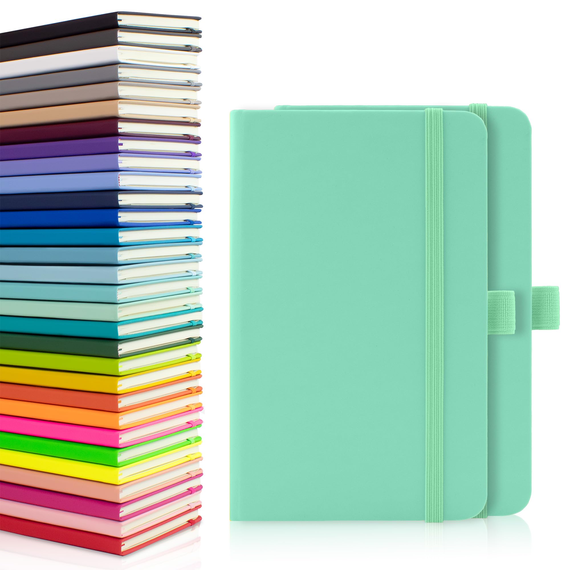 Notes London 2 x A6 Notebooks, Double Pack with Lined Pages, Pen Loop and Expandable Paper Pocket Hardback Medium Journal New Notepad Note Book Notes Diary Pad (Pastel Aqua Marine) — image 1