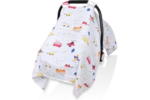 Rquite Car Seat Covers for Babies, 100% Muslin Carseat Cover Boys Girls, Lightweight Infant Car Seat Canopy, Soft Breathable Baby Carrier Cover, Summer Stroller Sun Shade Cover