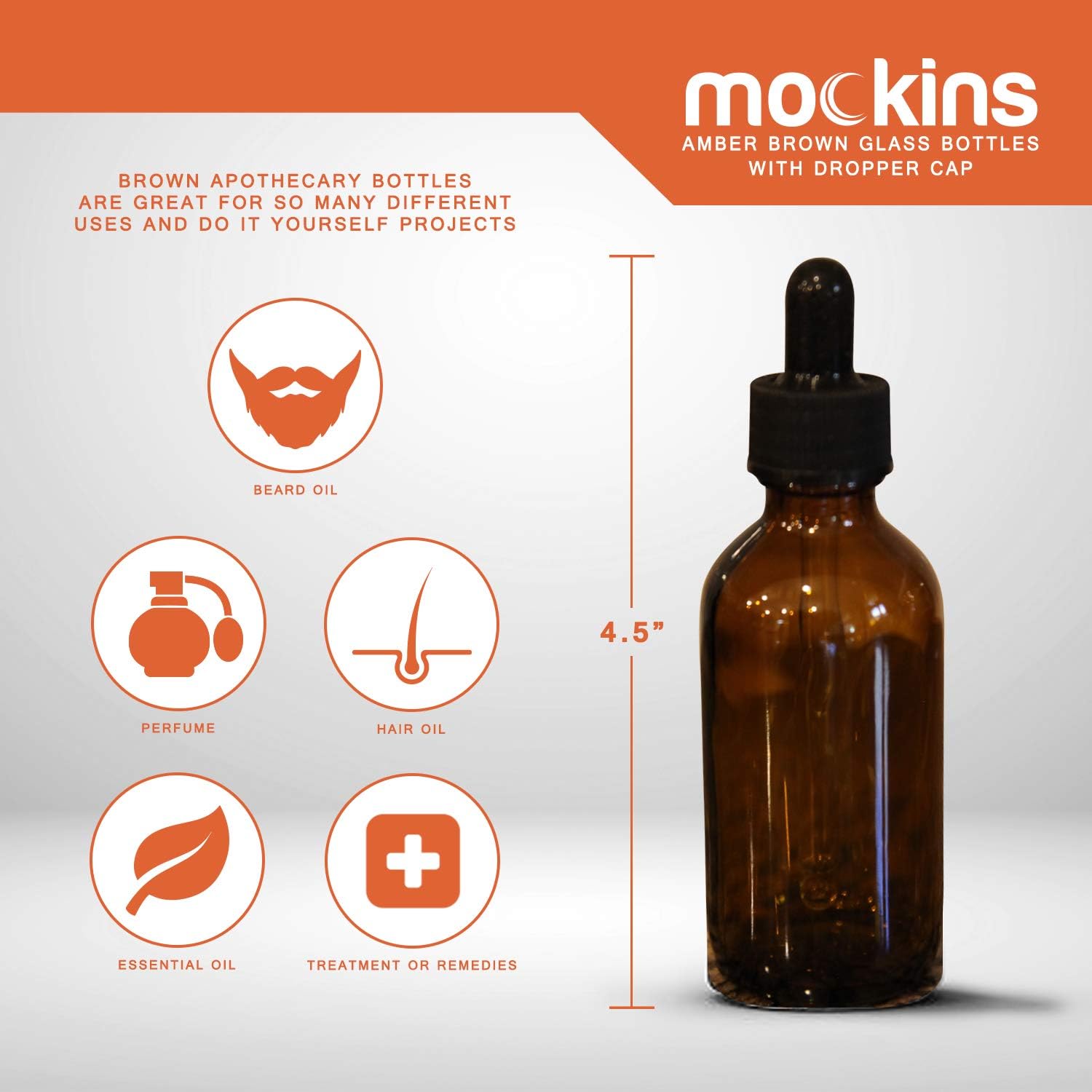 Mockins 24 pack Amber 2 Oz Glass Dropper Bottles | The Amber Glass Bottles Includes a Dropper & Funnel and Brush with Bonus Labels to Mark Each One: Home Improvement