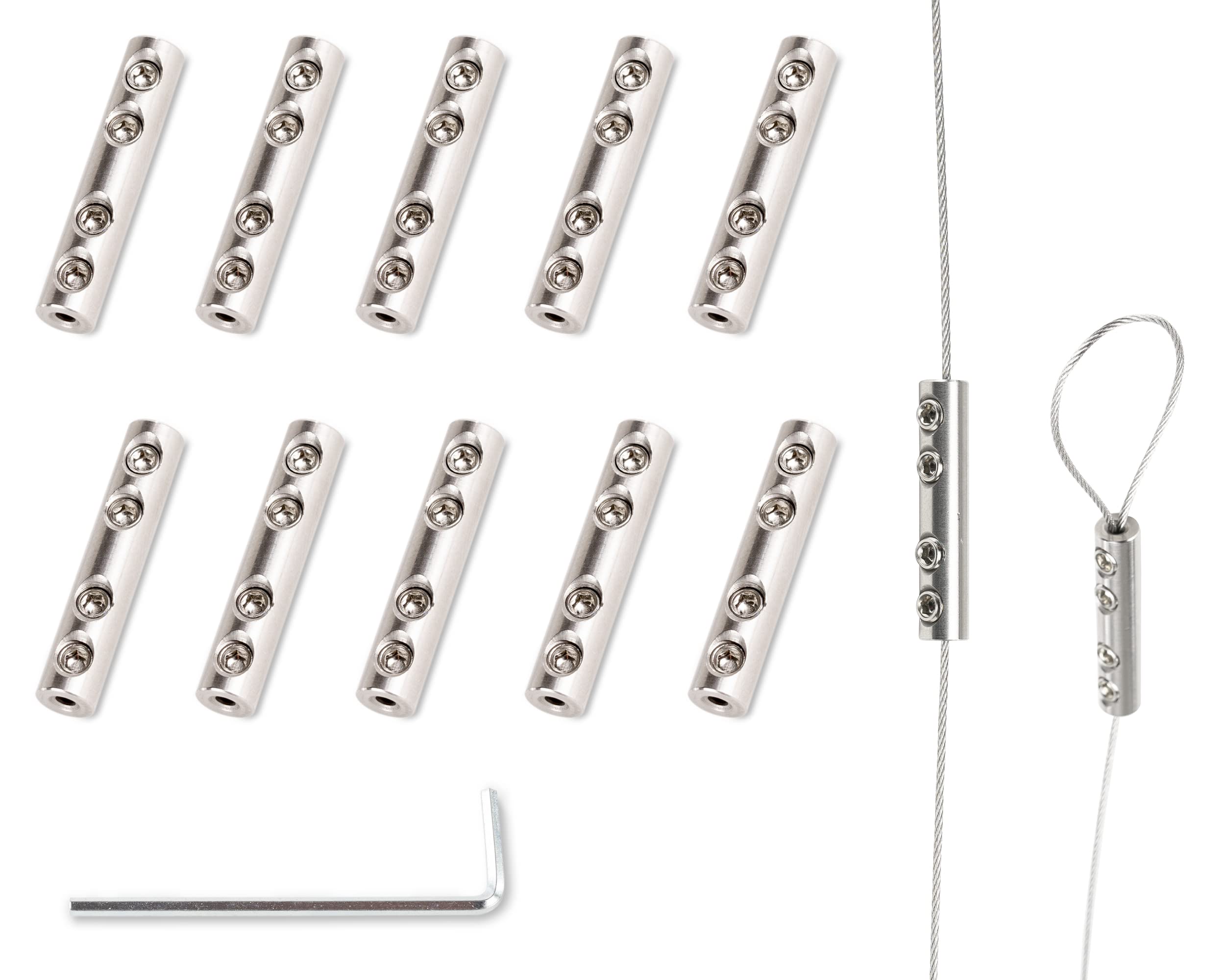 SCHILDER Systeme Pack of 10 Stainless Steel Cable Connectors | High-Quality Stainless Steel | for Ropes from Diameter 0.3 - 1.5 mm | for Extending and Connecting Ropes | Easy Assembly