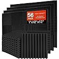56 Pack Acoustic Foam Panels 1" x 12"x 12" Saiqiang Sound Proof Panels Black Soundproofing for Wall Fire Resistant Wedges Insulation Noise Absorbing for Office Home Studio
