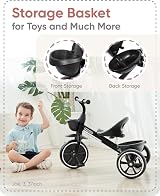 KRIDDO Kids Tricycle 18-36 Months to 5 Years Black Trike Safety Wheelbase view 4