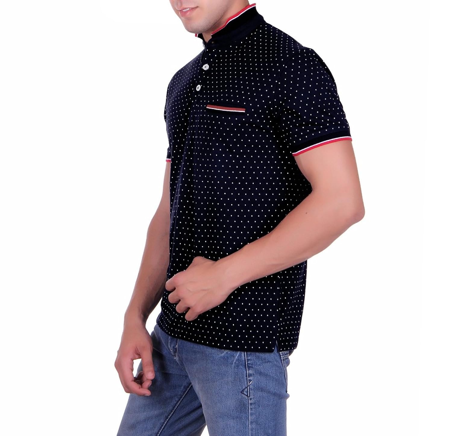 vivid bharti half sleeve polo neck dot printed men's cotton tshirt