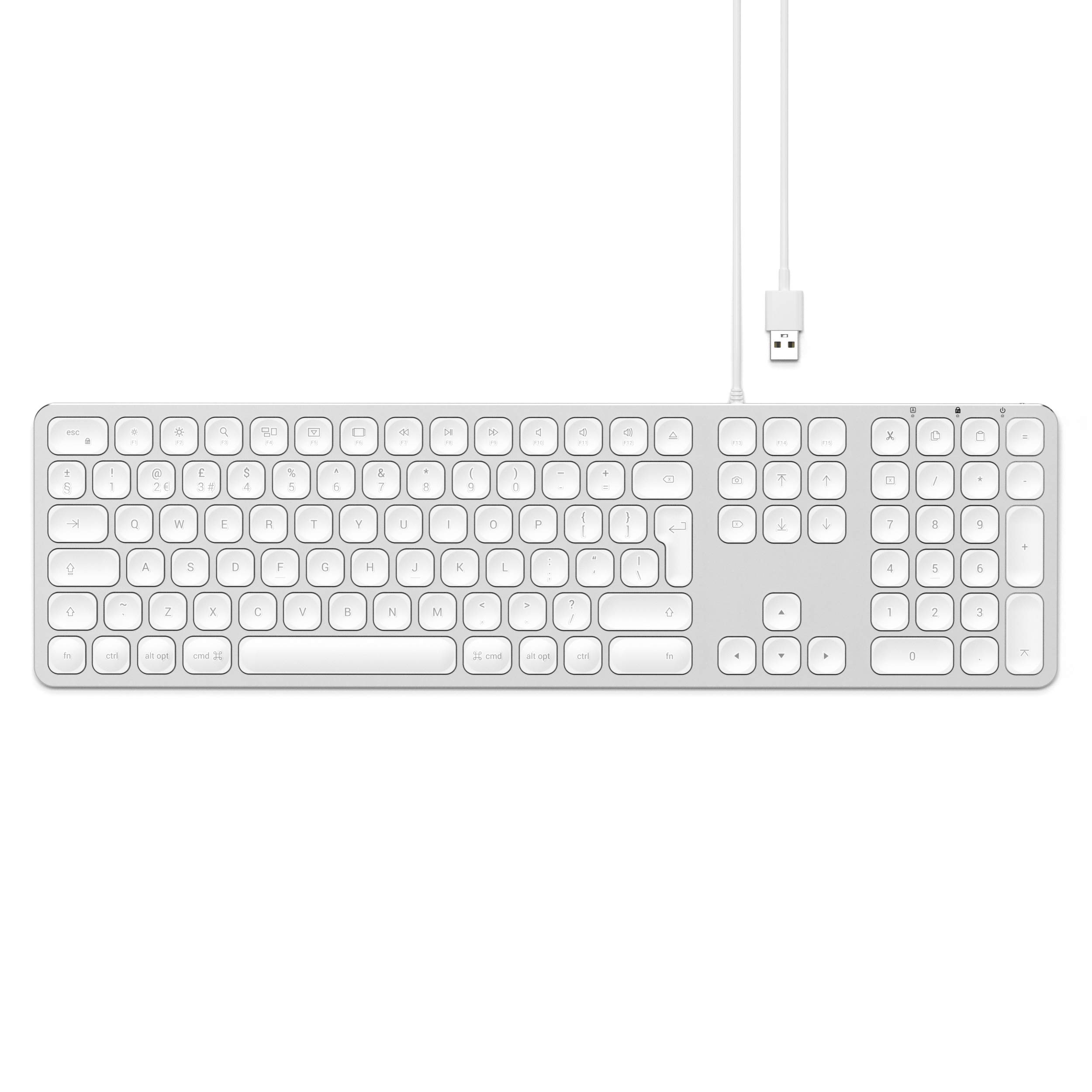 Satechi Aluminium Wired USB Keyboard British Layout with Numeric Keypad for iMac Pro, iMac, Mac Mini, MacBook Pro/Air, Windows, PC or Laptop – Silver