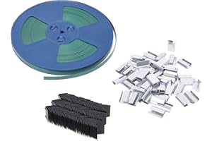 LNYEBN Heavy Duty Green Polyester(PET) Banding Strapping Roll 5/8"(16mm) x 0.035" x 300', 50pcs Strapping Seals, 100pcs Corner Protector for Packaging Strapping