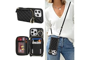 Hamany Crossbody Wallet Case for iPhone 16 Pro Max, PU Leather Zipper Handbag Purse Flip Cover, Kickstand Folio Case with Card Slots Holder Wrist Strap Lanyard 5G 6.9 Inch-Black
