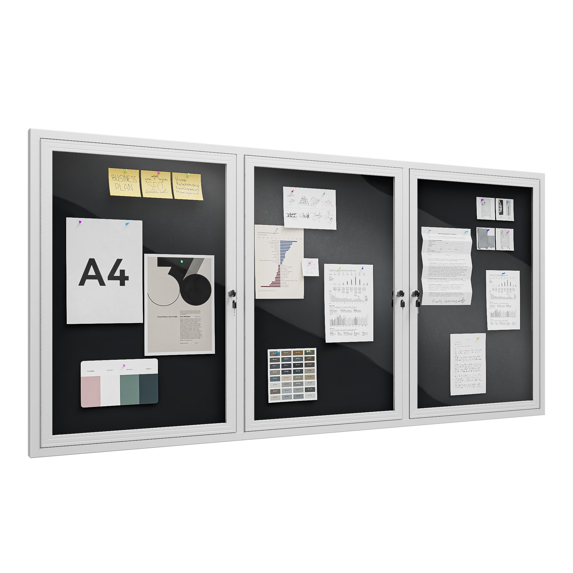 Photo 1 of Phelorata 72"x36" Lockable Enclosed Bulletin Board, Outdoor Flet Weather-Resistant Aluminum Frame Notice Board, Wall Mounted Display Case Acrylic Doors for School,Office,Silver Frame w/Black Flet