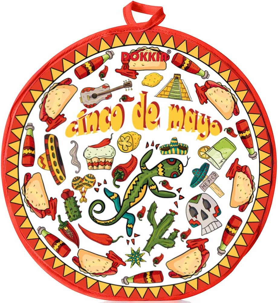 LEONAL Tortilla Warmer Taco 12 Inch Insulated Pouch Cloth - Microwave Use Fabric Bag to Keep Food Warm for up to One Hour (12 Inch, Fiesta Skull Sunburst Sombrero Maracas)