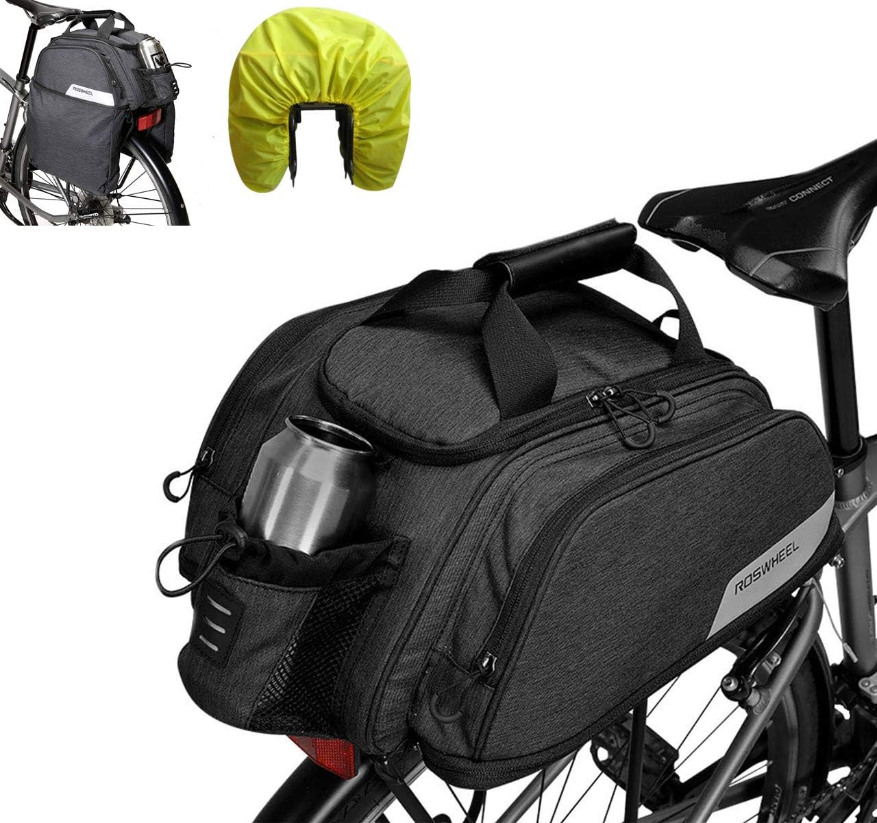 Beautylife 168 Bike Trunk Bag Bicycle Pannier Bag, Water Resistant Rear Seat Trunk Bag Bike Commuter Carrier Bag with Rain Cover & Shoulder Strap