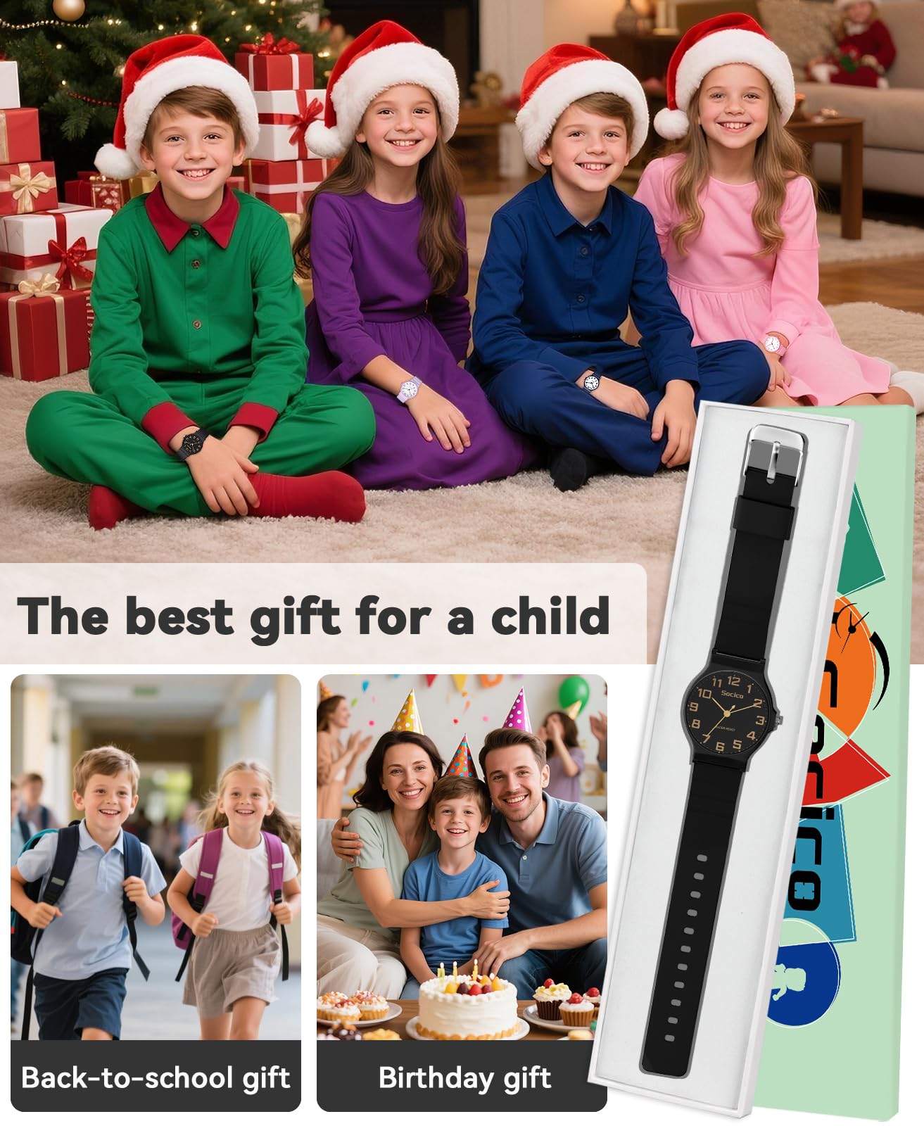 SOCICO Kids Analog Watch Boys Girls, Thin Dial 30M Waterproof Camouflage Sports Watch, Easy to Read Children's Wrist Watches with Soft Band for Ages 5-15 Kids Great Birthday Gifts Christmas Day