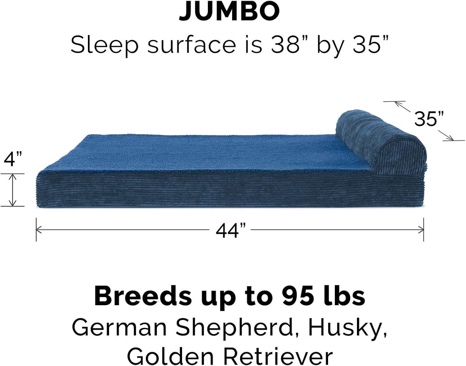 Furhaven Pet Dog Bed - Deluxe Memory Foam Faux Fleece and Corduroy Chaise Lounge Living Room Couch Pet Bed with Removable Cover for Dogs and Cats, Navy, Jumbo : Pet Supplies