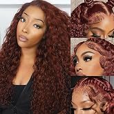 Aveiyce Reddish Brown Deep Wave Lace Front Wigs Human Hair 33b Colored 13x4 HD Lace Frontal Wig for Women 180% Density Gluele