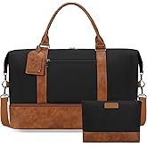 Oeihuivt Weekender Bags for Women - 21 Inch Large Travel Duffel Bag 2-Piece Set with Shoe Compartment, Heavy-Duty Canvas Leather Carry On Overnight Tote