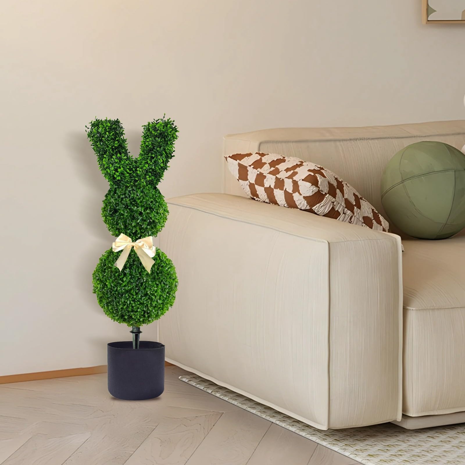 Green Rabbit-Shaped Potted Easter Bunny Insert, 19in Bunny-Shaped Artificial Topiary Tree for Indoor/Outdoor Easter Porch Decorations, 3D Design, Durable & Weather-Resistant (A-1PC-19in)