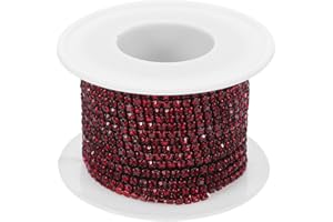 Tofficu 10 Yard 2mm Single Strand Rhinestone Chain Roll in Deep Red for Jewelry Making, Garment Decoration,