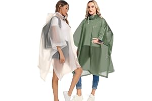 Borogo 2 Pack Rain Ponchos for Adults Reusable - Raincoats Survival Emergency Heavy Duty Rain Coat with Drawstring Hood