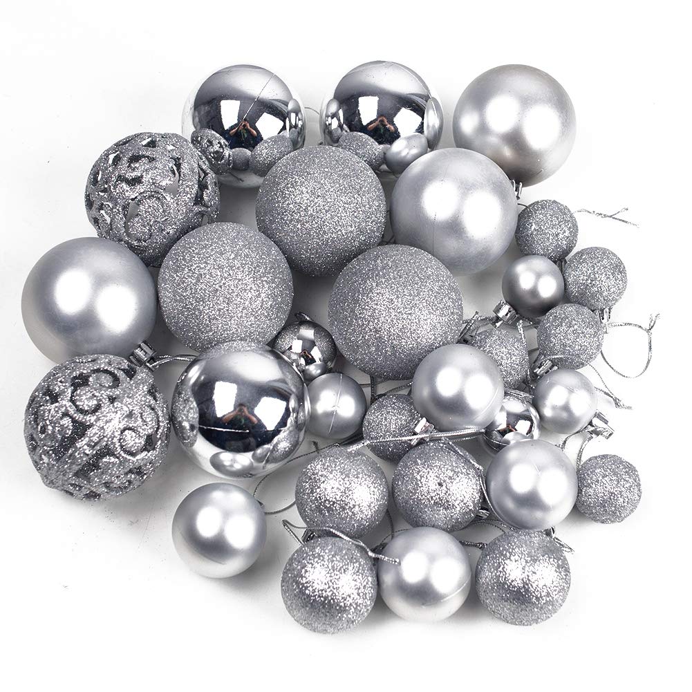 HAKACC Weihnachtskugeln, 100 Stück Weihnachtsbaumkugeln Silber Christbaumschmuck Anhänger für Tannenbaum Glitze Ball Weihnachtsdeko